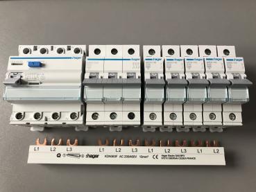 Hager ***SET*** FI: 1x CDA440D + 1x LS-Schalter MBN332 + 5x LS-Schalter MBN116 + 1x KDN363F Sammelschiene